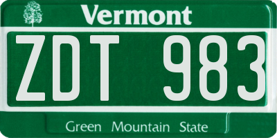 VT license plate ZDT983