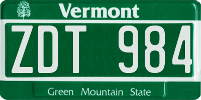 VT license plate ZDT984