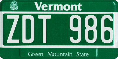 VT license plate ZDT986