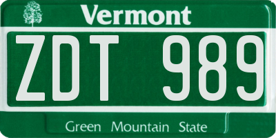 VT license plate ZDT989