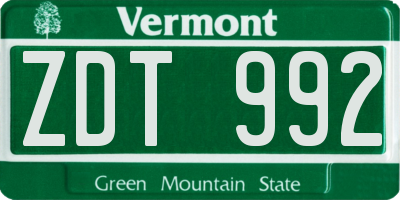 VT license plate ZDT992