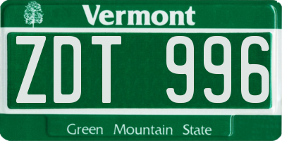 VT license plate ZDT996