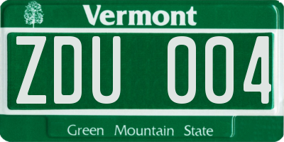 VT license plate ZDU004
