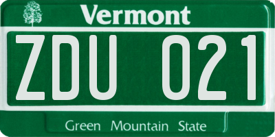 VT license plate ZDU021