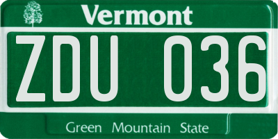 VT license plate ZDU036