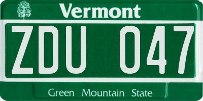 VT license plate ZDU047