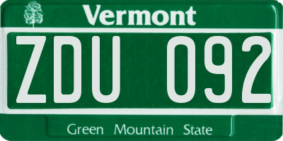 VT license plate ZDU092