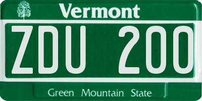 VT license plate ZDU200