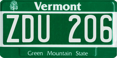 VT license plate ZDU206