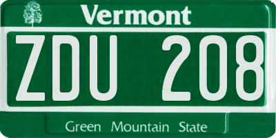 VT license plate ZDU208