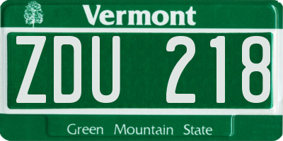 VT license plate ZDU218