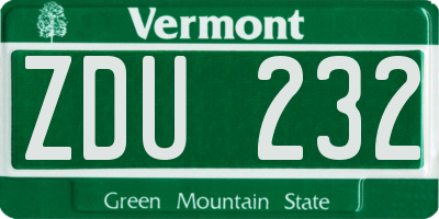 VT license plate ZDU232