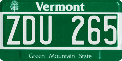 VT license plate ZDU265