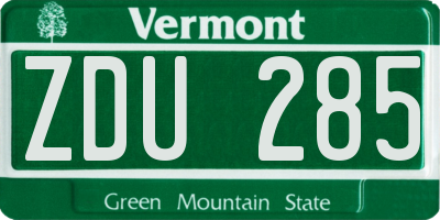 VT license plate ZDU285