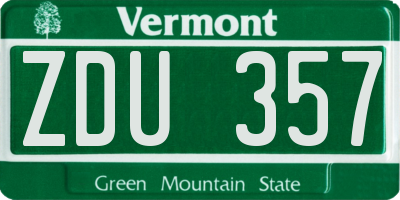VT license plate ZDU357