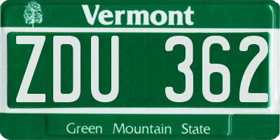 VT license plate ZDU362