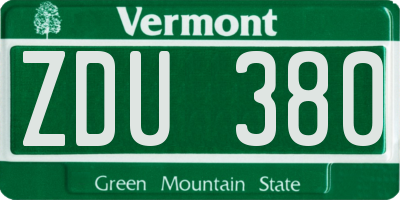 VT license plate ZDU380
