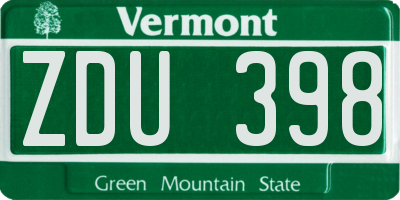 VT license plate ZDU398