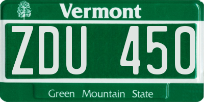 VT license plate ZDU450