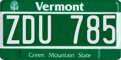 VT license plate ZDU785