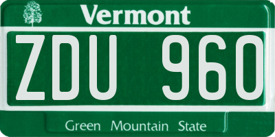 VT license plate ZDU960