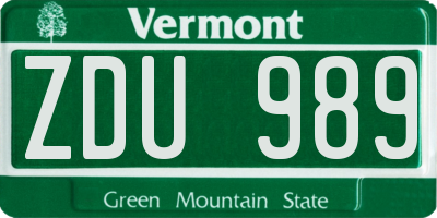 VT license plate ZDU989