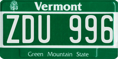 VT license plate ZDU996
