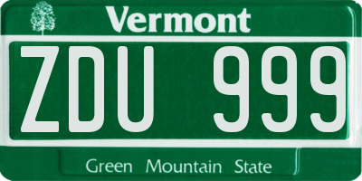 VT license plate ZDU999