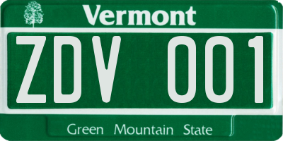 VT license plate ZDV001