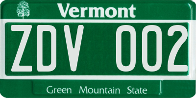 VT license plate ZDV002