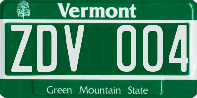 VT license plate ZDV004