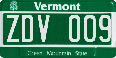 VT license plate ZDV009