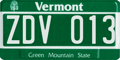 VT license plate ZDV013