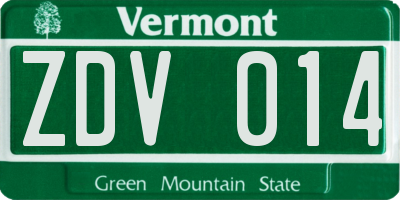 VT license plate ZDV014