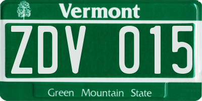 VT license plate ZDV015
