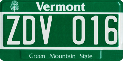 VT license plate ZDV016