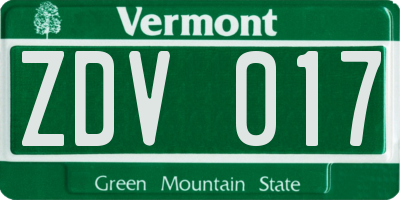 VT license plate ZDV017
