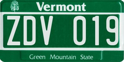 VT license plate ZDV019