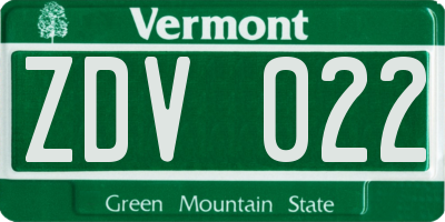 VT license plate ZDV022