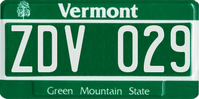 VT license plate ZDV029