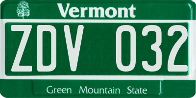VT license plate ZDV032