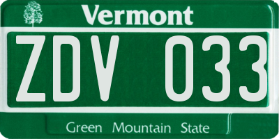 VT license plate ZDV033