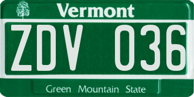 VT license plate ZDV036