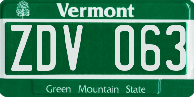 VT license plate ZDV063