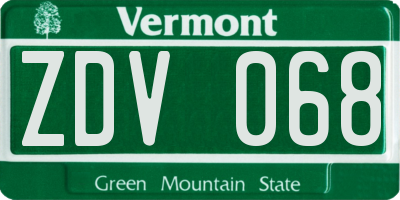 VT license plate ZDV068