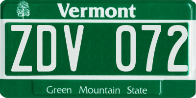 VT license plate ZDV072