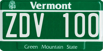 VT license plate ZDV100