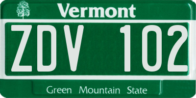 VT license plate ZDV102
