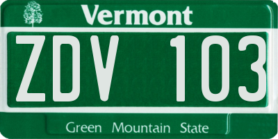 VT license plate ZDV103