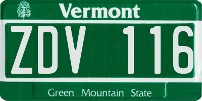 VT license plate ZDV116